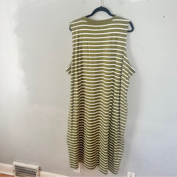 Madewell Plus Organic Cotton Crewneck Tank Midi Dress in Stripe Green NWT 4X - Picture 4 of 9
